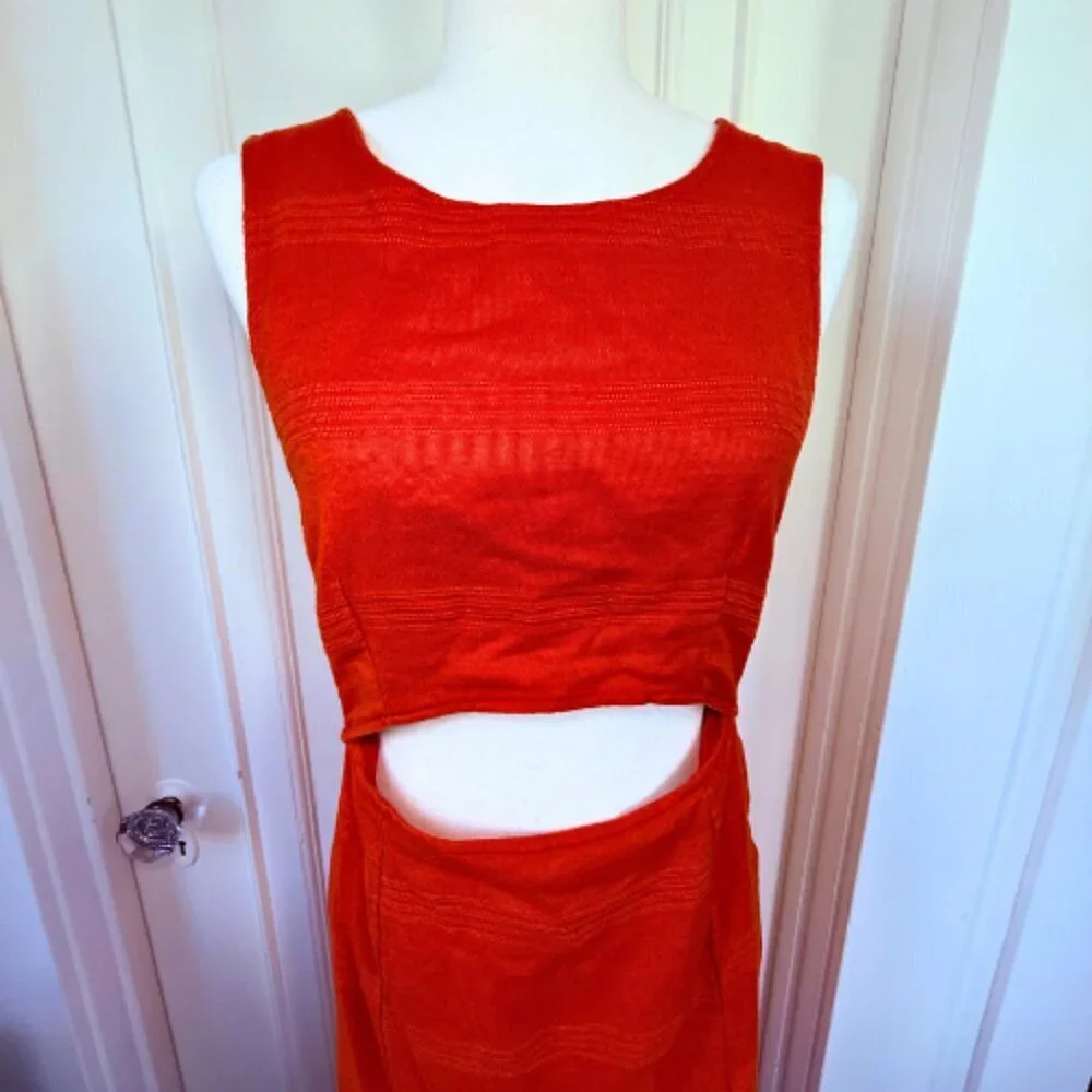 FREE PEOPLE The Simple Life Orange Peach Linen-Blend Maxi Dress Size M - Picture 3 of 12